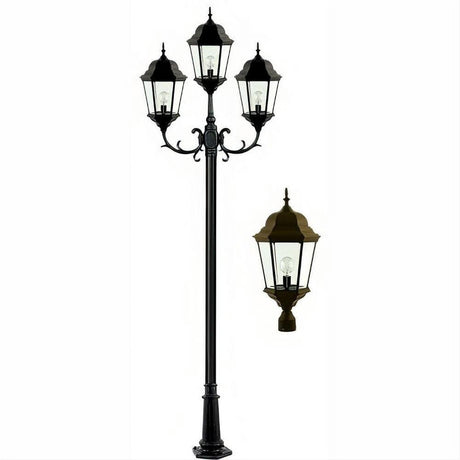 Dabmar Lighting GM2353-L60-50K-BZ Cast Alum 3 Post Top Fixture Pole + Base 120V-277V G24 3X LED 20W 50K Bronze