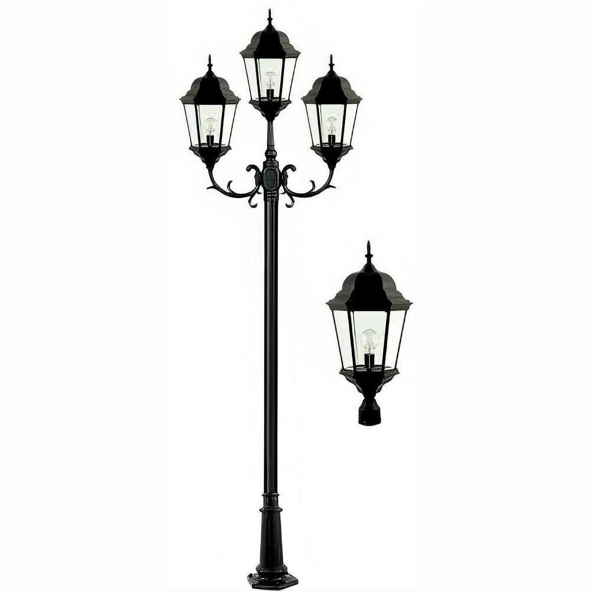 Dabmar Lighting GM2353-L90-30K-B Cast Alum 3 Post Top Fixture Pole + Base 85V-265V E26 3X LED 30W 30K Black