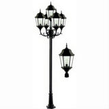 Dabmar Lighting GM2355-L150-65K-B Cast Alum 5 Post Top Fixture Pole + Base 85V-265V E26 5X LED 30W 65K Black