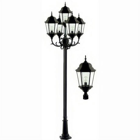 Dabmar Lighting GM2355-L150-65K-B Cast Alum 5 Post Top Fixture Pole + Base 85V-265V E26 5X LED 30W 65K Black