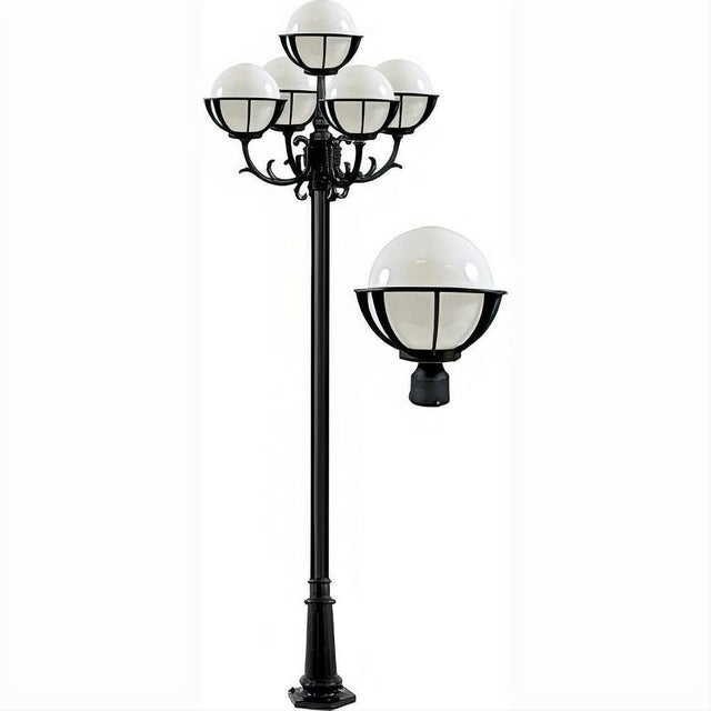 Dabmar Lighting GM2605-L30-RGBW-B Cast Alum 5 Post Top Fixture Pole + Base 86V-265V E26 5X LED 6W RGBW Black