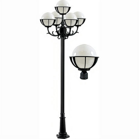 Dabmar Lighting GM2605-L90-65K-B Cast Alum 5 Post Top Fixture Pole + Base 120V E26 5X LED 18W 65K Black