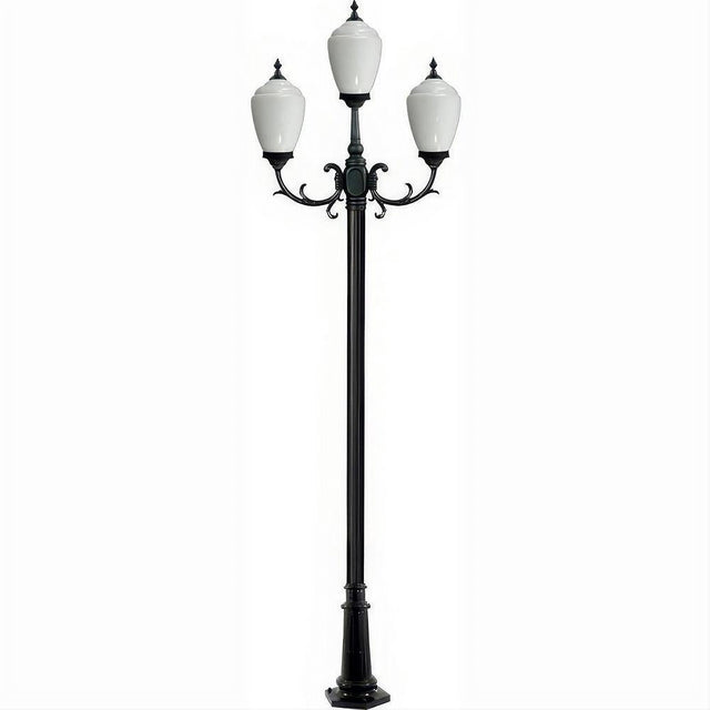 Dabmar Lighting GM2853-L54-30K-B Cast Alum 3 Post Top Fixture Pole + Base 120V E26 3X LED 18W 30K Black