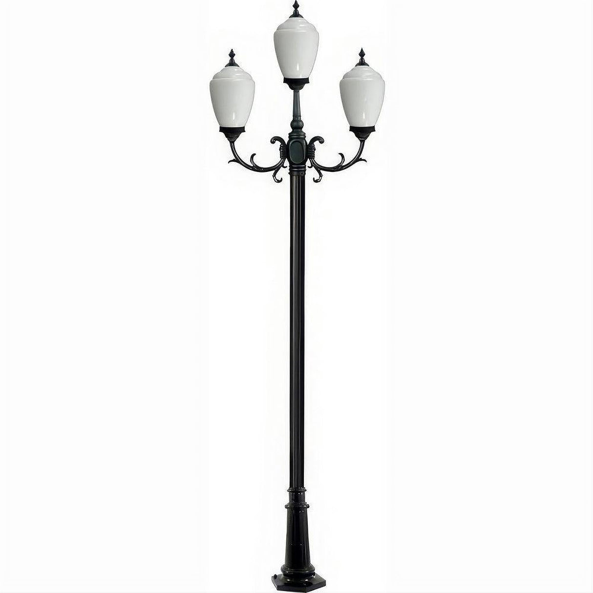 Dabmar Lighting GM2853-L54-65K-B Cast Alum 3 Post Top Fixture Pole + Base 120V E26 3X LED 18W 65K Black