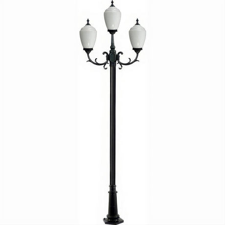 Dabmar Lighting GM2853-L54-65K-B Cast Alum 3 Post Top Fixture Pole + Base 120V E26 3X LED 18W 65K Black