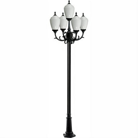 Dabmar Lighting GM2855-L45-27K-B Cast Alum 5 Post Top Fixture Pole + Base 120V GU24 5X LED 9W 27K Black