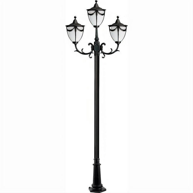 Dabmar Lighting GM4803-L54-30K-B Cast Alum 3 Post Top Fixture Pole + Base 120V E26 3X LED 54W 30K Black