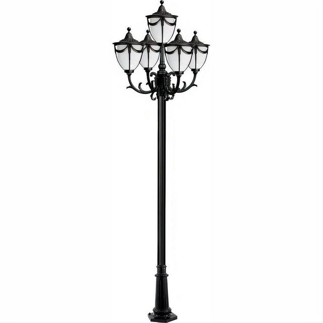 Dabmar Lighting GM4805-L45-40K-B Cast Alum 5 Post Top Fixture Pole + Base 120V GU24 5X LED 9W 40K Black