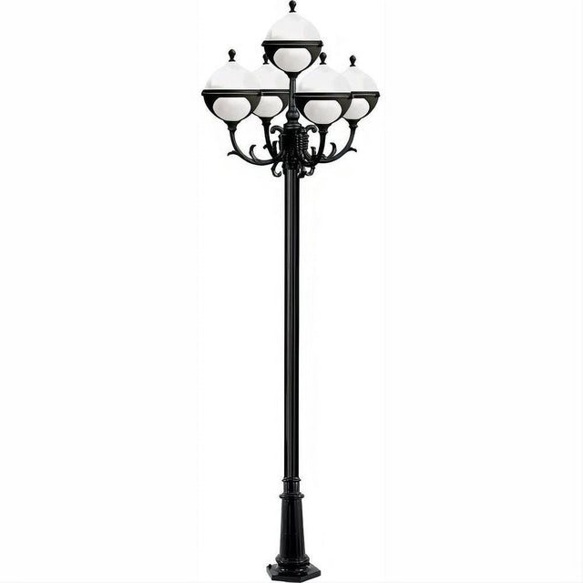 Dabmar Lighting GM9725-L90-30K-B Cast Alum 5 Post Top Fixture Pole + Base 120V E26 5X LED 18W 30K Black