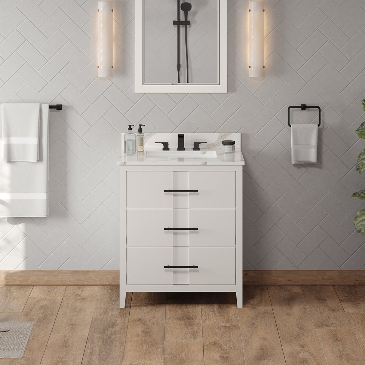 Jeffrey Alexander Katara 30" White Single Sink Bathroom Vanity with Calacatta Vienna Quartz Top - 8 in. Widespread Faucet Top product image 2