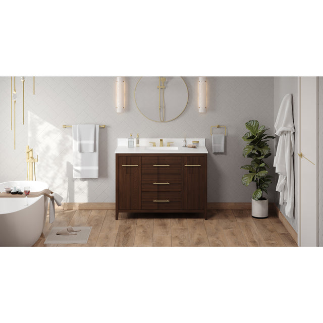 Jeffrey Alexander Katara 48" Dark Walnut Single Sink Bathroom Vanity with White Quartz Top - 8 in. Widespread Faucet Top