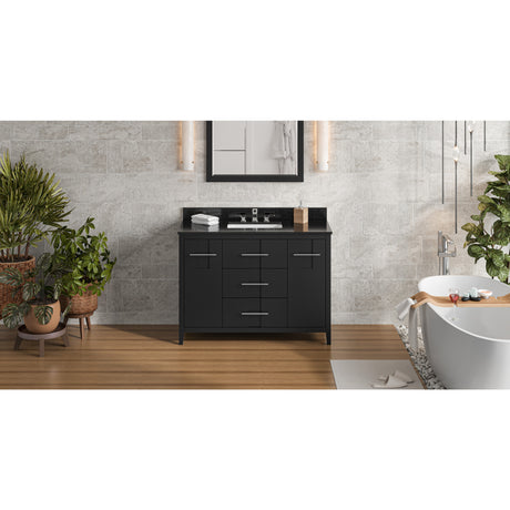 Jeffrey Alexander Katara 48" Black Single Sink Bathroom Vanity with Black Granite Top - 8 in. Widespread Faucet Top