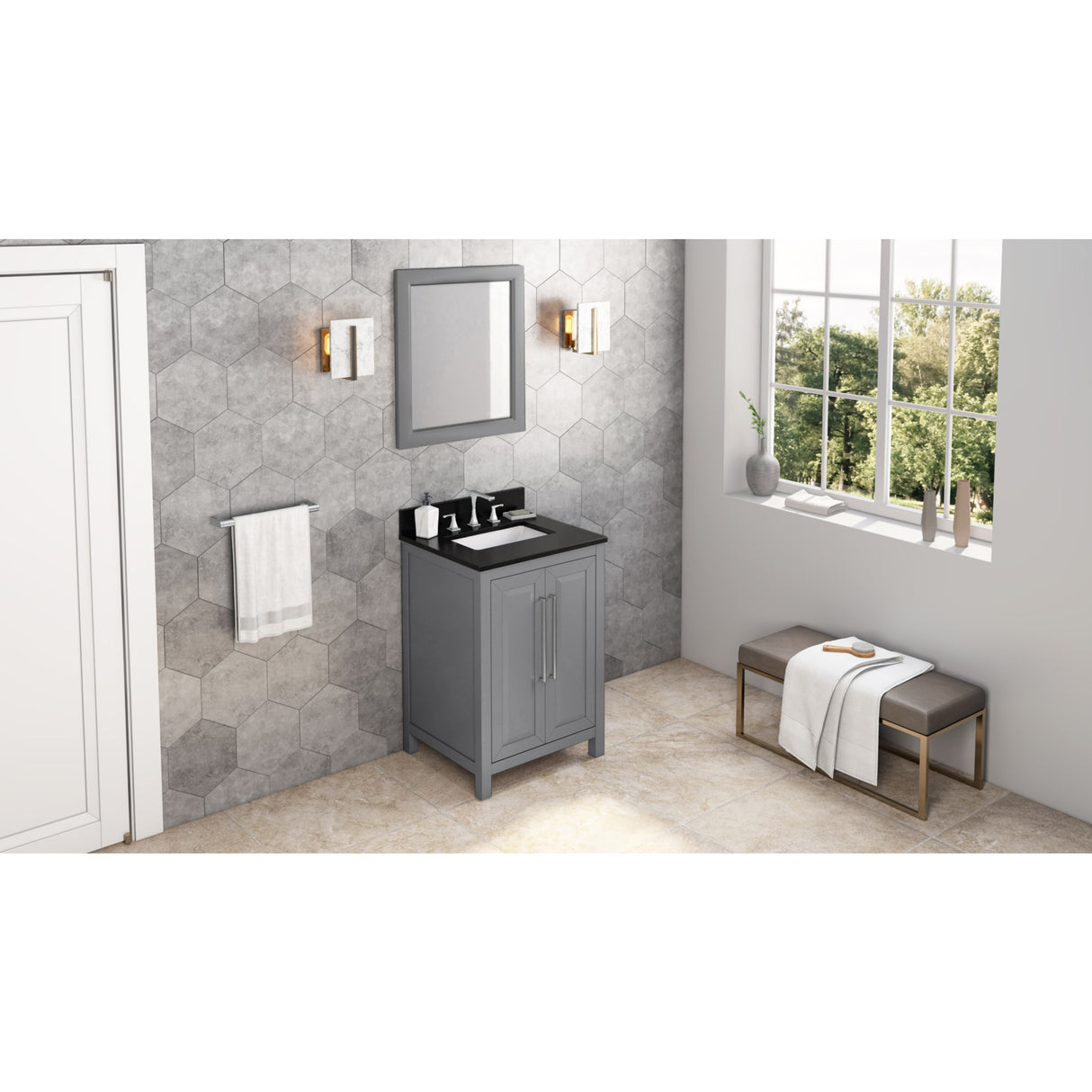 Jeffrey Alexander Cade 24" Grey Single Sink Bathroom Vanity with Black Granite Top - 8 in. Widespread Faucet Top