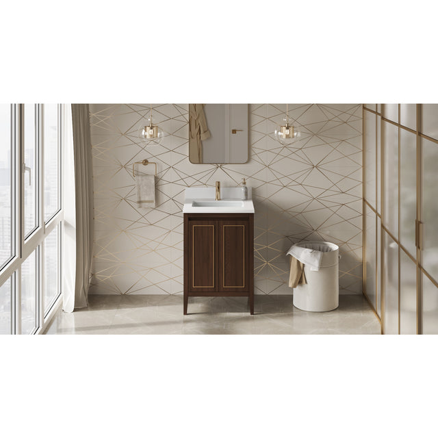 Jeffrey Alexander Percival 24" Dark Walnut Single Sink Bathroom Vanity with White Quartz Top - 8 in. Widespread Faucet Top - VKITPER24DWWQR1