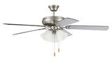 Craftmade DCF52BNK5C3W brushed polished nickel ceiling fan blades included