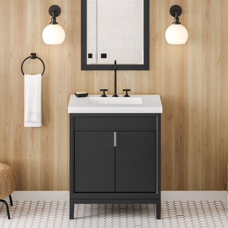 Jeffrey Alexander Theodora 31" Black Single Sink Bathroom Vanity with White Resin Top - 8 in. Widespread Faucet Top