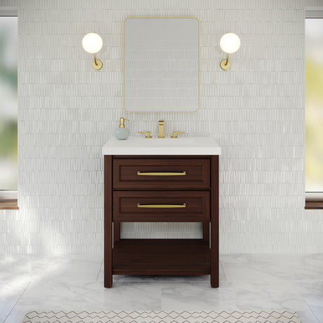 Jeffrey Alexander Kipling 31" Dark Walnut Single Sink Bathroom Vanity with White Resin Top - Single-Hole Faucet Top