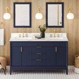 Jeffrey Alexander Theodora 60" Hale Blue Double Sink Bathroom Vanity with Calacatta Vienna Quartz Top - 8 in. Widespread Faucet Top product image 2