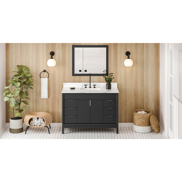 Jeffrey Alexander Theodora 48" Black Single Sink Bathroom Vanity with Calacatta Vienna Quartz Top - 8 in. Widespread Faucet Top