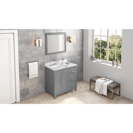 Jeffrey Alexander Cade 36" Grey Single Sink Bathroom Vanity with Calacatta Vienna Quartz Top - 8 in. Widespread Faucet Top