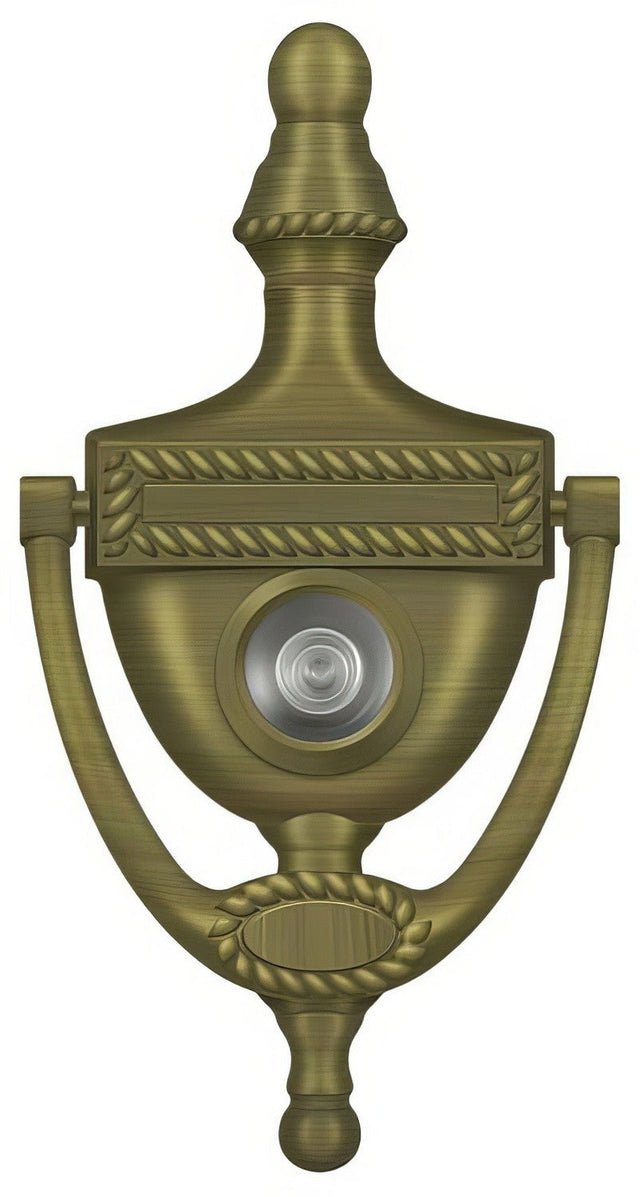 Deltana DKV6RU5 DKV6R 6" x 3-1/8" Victorian Rope Door Knocker with Glass Lens Viewer Antique Brass