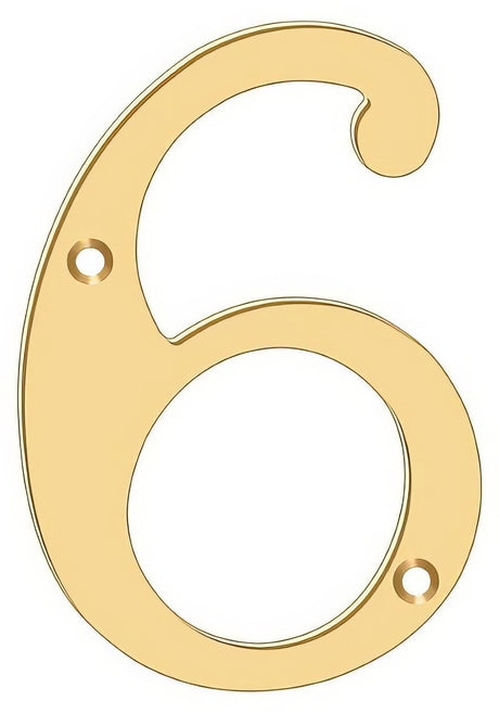 Deltana RN6-6 Inch House Number 6 Lifetime Polished Brass
