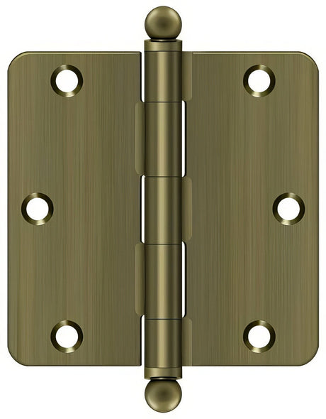 Deltana S35R45-BT S35R4-BT 3-1/2" x 3-1/2" Plain Bearing 1/4" Radius Corner Door Hinge - Pair Antique Brass