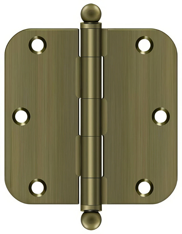 Deltana S35R55-BT S35R5-BT 3-1/2" x 3-1/2" Plain Bearing 5/8" Radius Corner Door Hinge - Pair Antique Brass