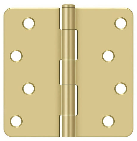 Deltana S44R4BK3/4 S44R4BK 4" x 4" Plain Bearing 1/4" Radius Corner Door Hinge - Pair Polished Brass / Brushed Brass
