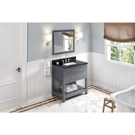 Jeffrey Alexander Wavecrest 36" Grey Single Sink Bathroom Vanity with Black Granite Top - 8 in. Widespread Faucet Top