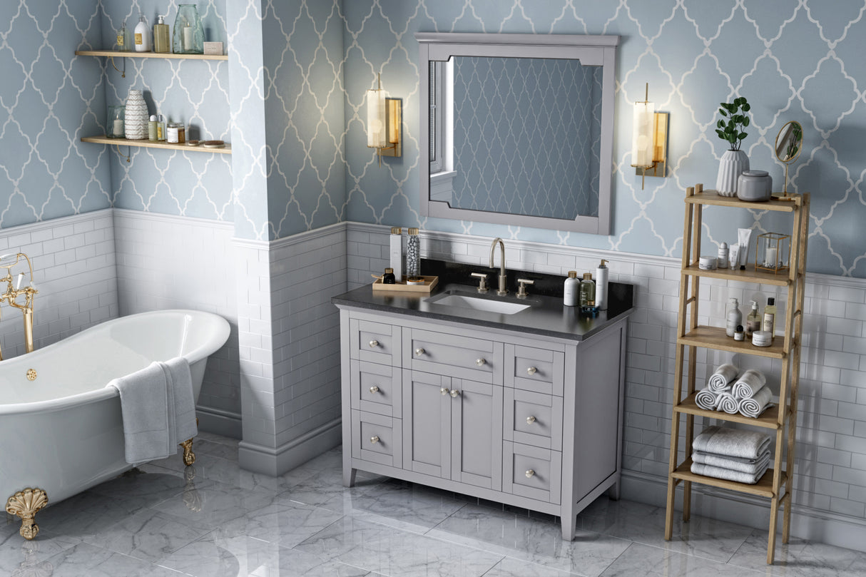 Jeffrey Alexander Chatham 48" Grey Single Sink Bathroom Vanity with Black Granite Top - 8 in. Widespread Faucet Top product image 7