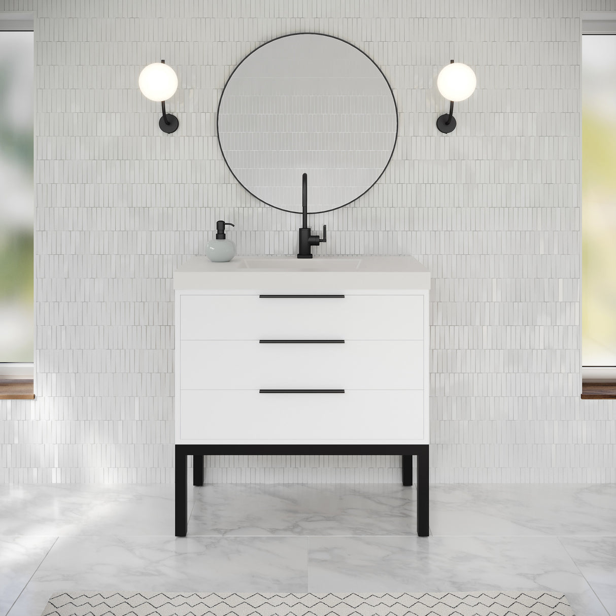Jeffrey Alexander Gardner 37" White Single Sink Bathroom Vanity with White Resin Top - Single-Hole Faucet Top - VKGAR36WHSQRE product image 2