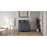 Jeffrey Alexander Katara 36" Blue Steel Single Sink Bathroom Vanity with Black Granite Top - 8 in. Widespread Faucet Top