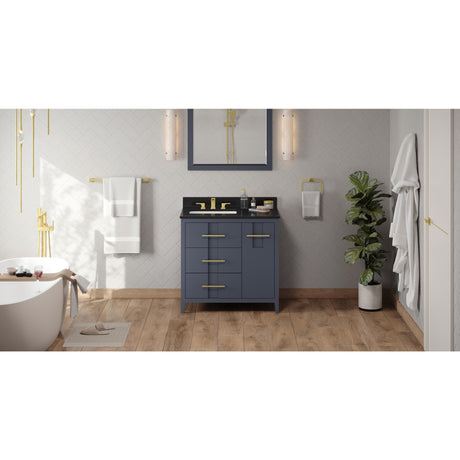 Jeffrey Alexander Katara 36" Blue Steel Single Sink Bathroom Vanity with Black Granite Top - 8 in. Widespread Faucet Top