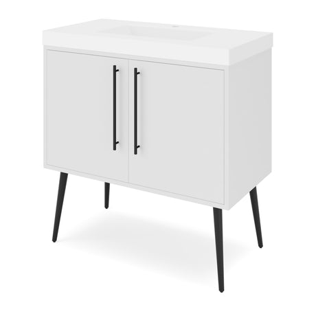 Jeffrey Alexander Tempest 36" White Single Sink Bathroom Vanity with White Resin Top - Single-Hole Faucet Top - VKTEM36WHPRE