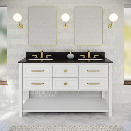 Jeffrey Alexander Kipling 60" White Double Sink Bathroom Vanity with Black Granite Top - 8 in. Widespread Faucet Top