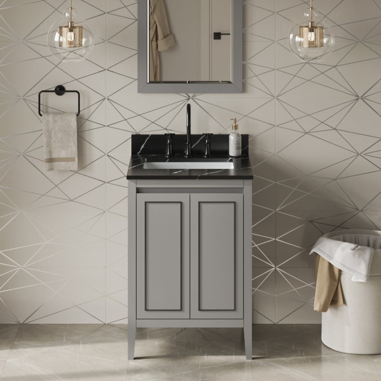 Jeffrey Alexander Percival 24" Grey Single Sink Bathroom Vanity with Calacatta Vienna Quartz Top - 8 in. Widespread Faucet Top product image 2
