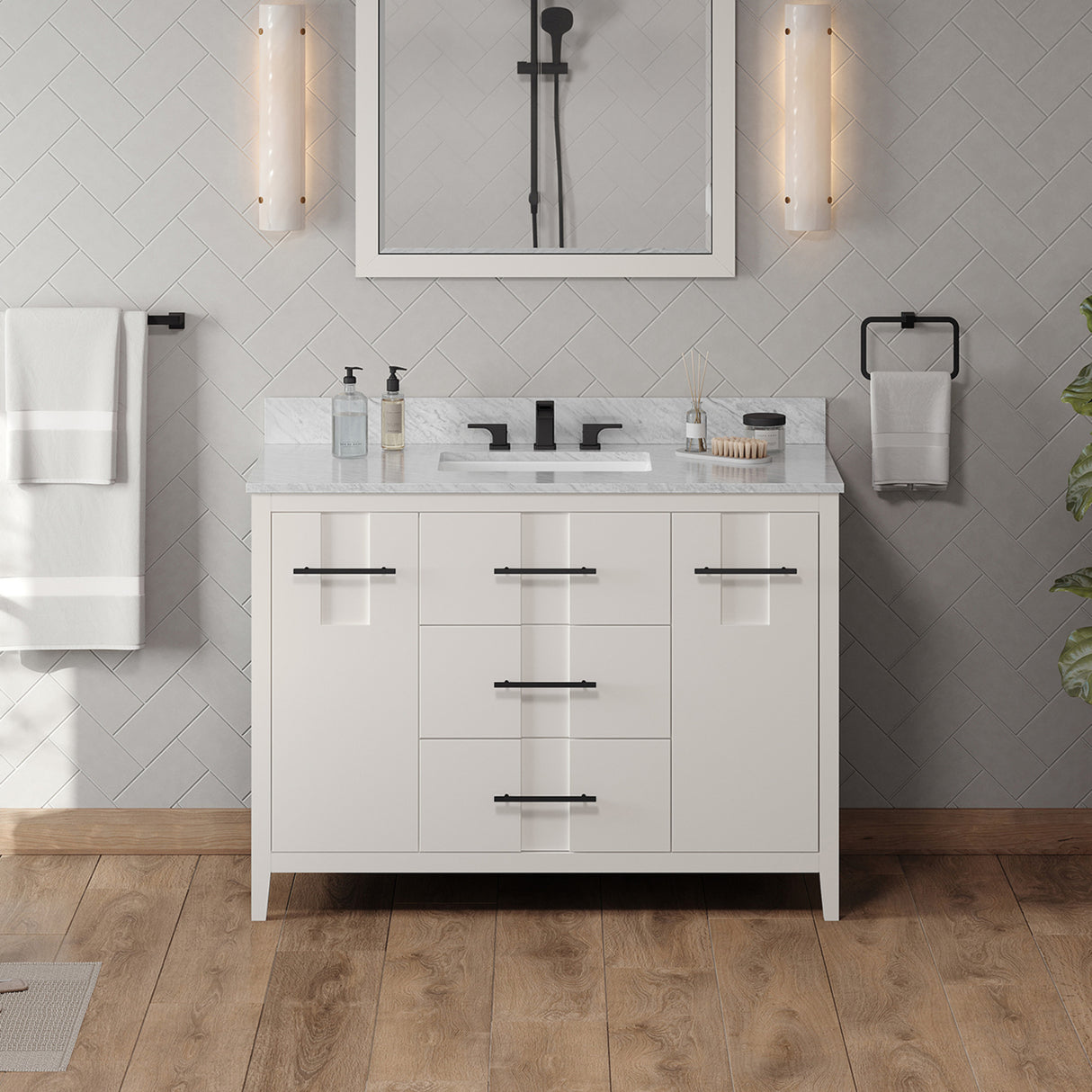 Jeffrey Alexander Katara 48" White Single Sink Bathroom Vanity with White Carrara Marble Top - 8 in. Widespread Faucet Top product image 2