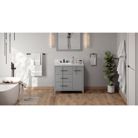 Jeffrey Alexander Katara 36" Grey Single Sink Bathroom Vanity with White Carrara Marble Top - 8 in. Widespread Faucet Top