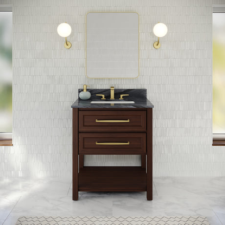 Jeffrey Alexander Kipling 31" Dark Walnut Single Sink Bathroom Vanity with Grey Marble Top - Single-Hole Faucet Top