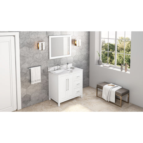 Jeffrey Alexander Cade 36" White Single Sink Bathroom Vanity with Calacatta Vienna Quartz Top - 8 in. Widespread Faucet Top