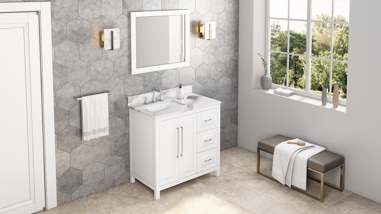 Jeffrey Alexander Cade 36" White Single Sink Bathroom Vanity with Calacatta Vienna Quartz Top - 8 in. Widespread Faucet Top product image 7