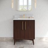 Jeffrey Alexander Dashwood Dark Walnut Single Sink Bathroom Vanity with White Carrara Marble Top - Single-Hole Faucet Top - VKITDAS30DWWCR