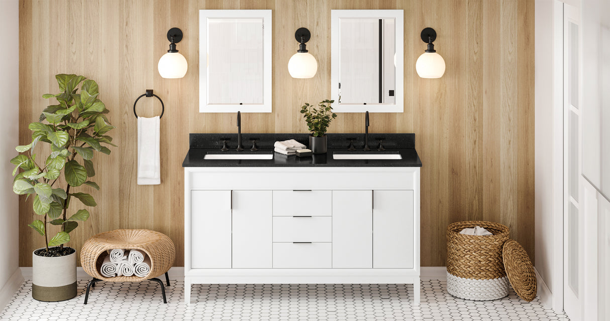 Jeffrey Alexander Theodora 60" White Double Sink Bathroom Vanity with Black Granite Top - 8 in. Widespread Faucet Top product image 6