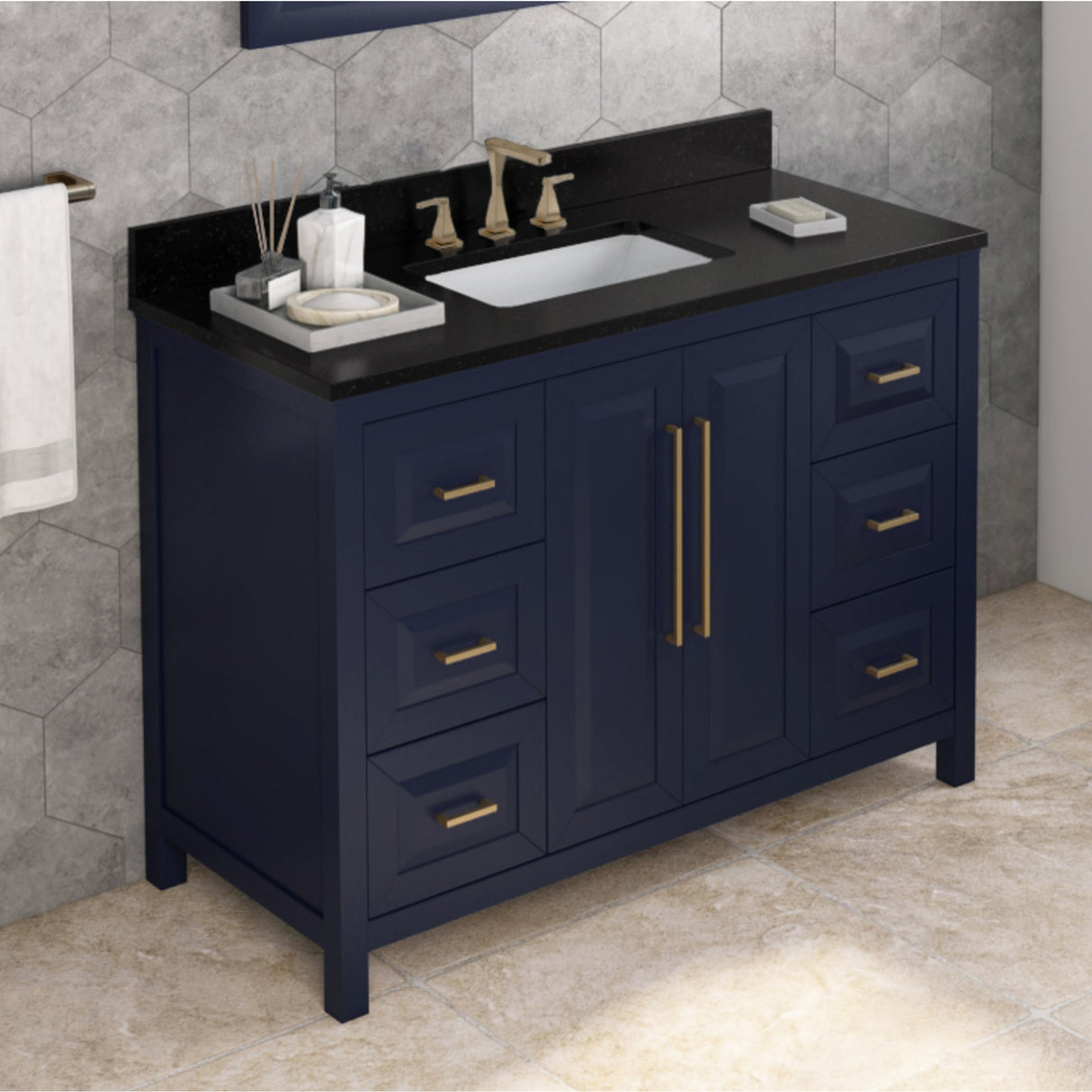 Jeffrey Alexander Cade 48" Hale Blue Single Sink Bathroom Vanity with Black Granite Top - 8 in. Widespread Faucet Top product image 2
