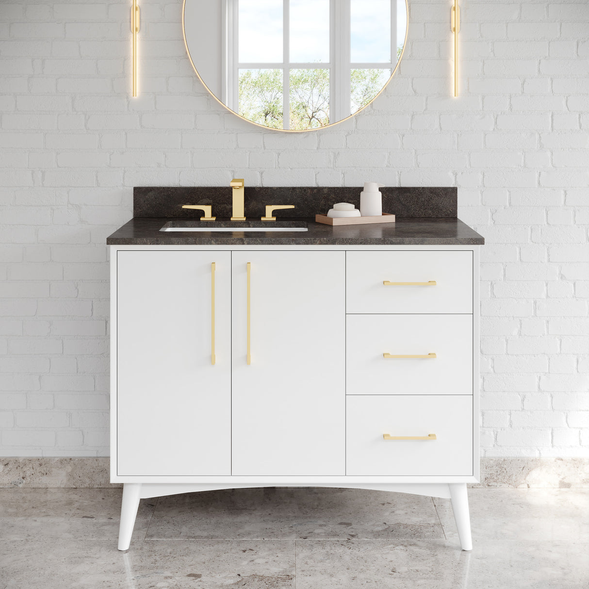 Jeffrey Alexander Dashwood White Single Sink Bathroom Vanity with Blue Limestone Top - 8 in. Widespread Faucet Top - VKITDAS42WHLSR
