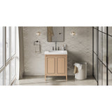 Jeffrey Alexander Percival 30" Natural Oak Single Sink Bathroom Vanity with White Resin Top - 8 in. Widespread Faucet Top