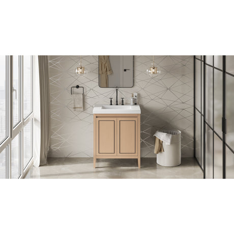 Jeffrey Alexander Percival 30" Natural Oak Single Sink Bathroom Vanity with White Resin Top - 8 in. Widespread Faucet Top