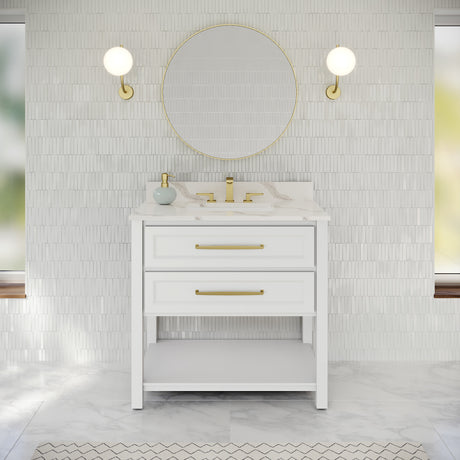 Jeffrey Alexander Kipling 37" White Single Sink Bathroom Vanity with Calacatta Vienna Quartz Top - Single-Hole Faucet Top