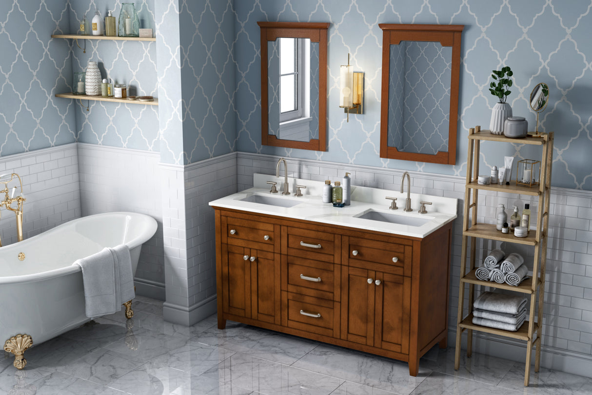 Jeffrey Alexander Chatham 60" Chocolate Double Sink Bathroom Vanity with Calacatta Vienna Quartz Top - 8 in. Widespread Faucet Top - VKITCHA60CHCQR product image 7